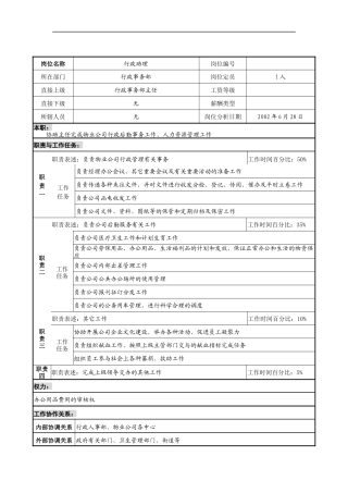 明达集团物业公司行政事务部行政助理职务说明书
