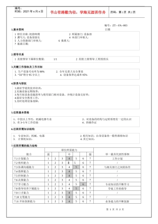 机修师傅职位说明书