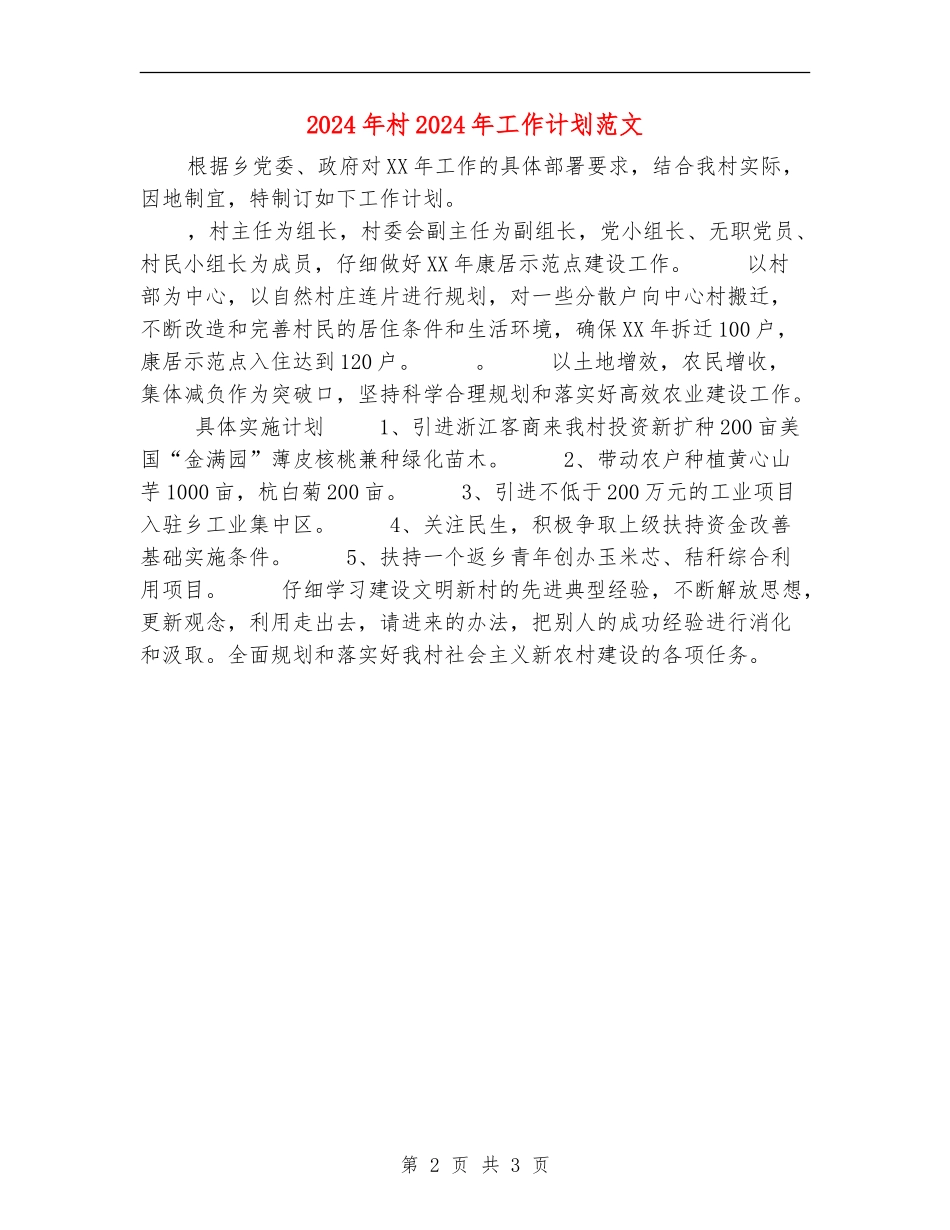 2024年村2024年工作计划范文_第2页
