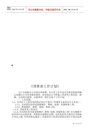 浅析预算部工作计划