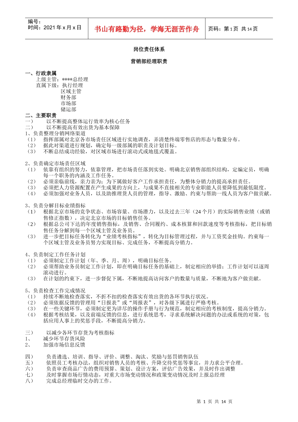 某公司各部门岗位责任体系_第1页