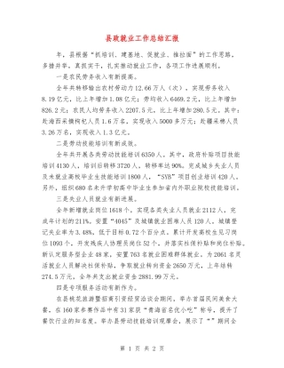 县政就业工作总结汇报
