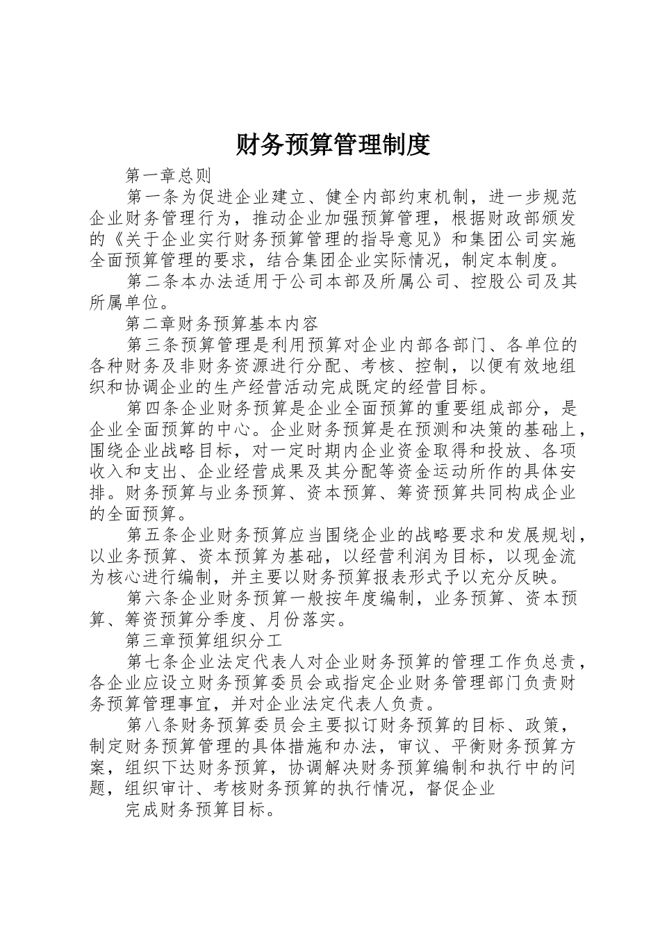 财务预算管理规章制度细则_第1页