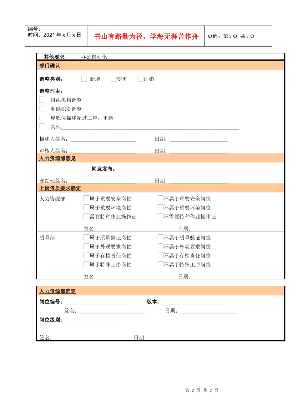 某大型电子公司制造部生产文员职位说明书_第2页