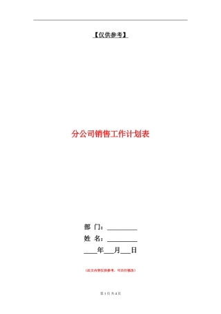 分公司销售工作计划表
