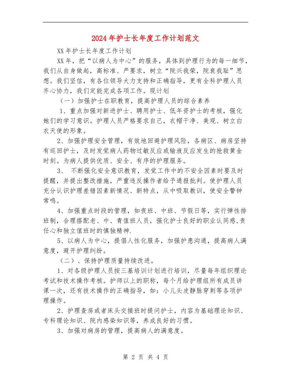 2024年护士长年度工作计划范文_第2页
