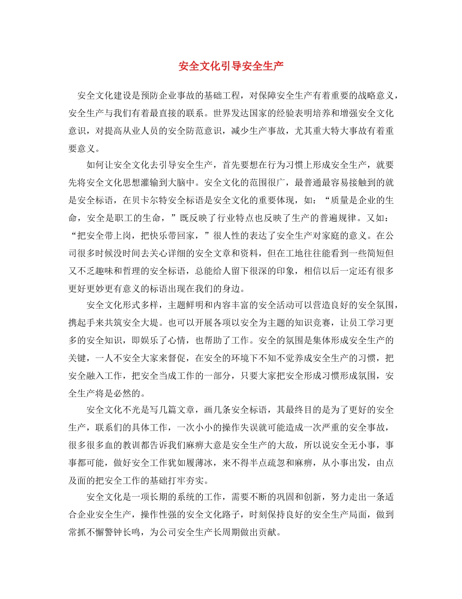 《安全文化》之安全文化引导安全生产 _第1页