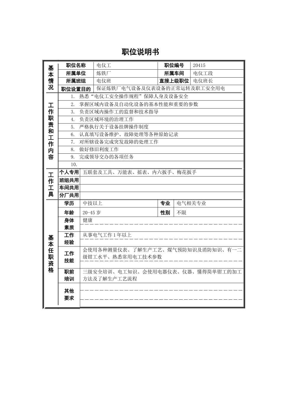 电仪工岗位说明书_第1页
