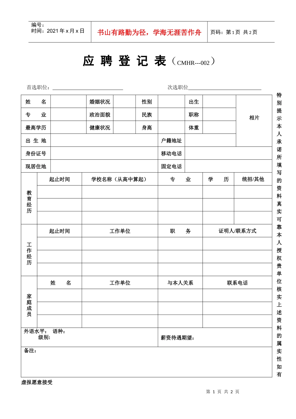 应聘登记表(CMHR_第1页