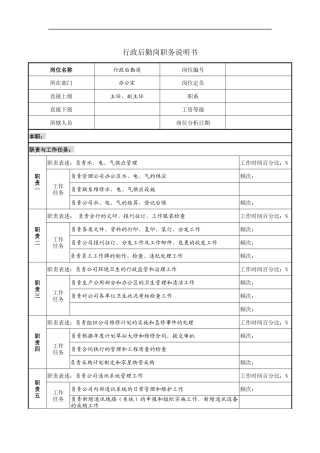 行政后勤岗职务说明书