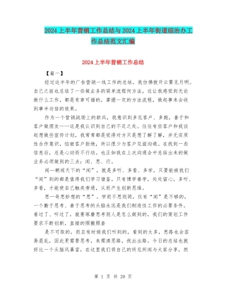 2024上半年营销工作总结与2024上半年街道综治办工作总结范文汇编