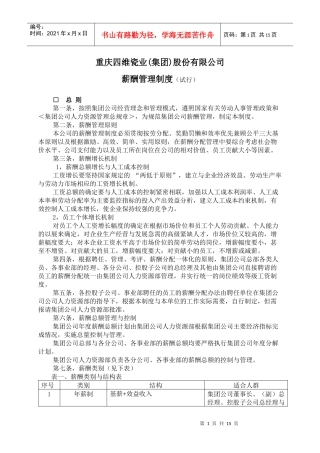 重庆四维瓷业(集团)股份有限公司薪酬