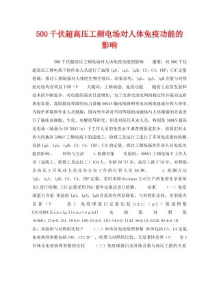 《安全技术》之500千伏超高压工频电场对人体免疫功能的影响 