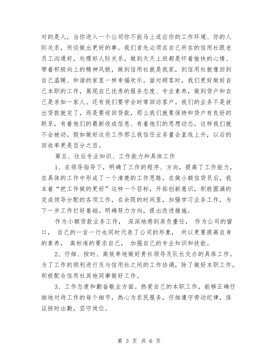 2024年信贷员年度工作总结范文与2024年借贷员试用期转正工作总结范文汇编_第3页