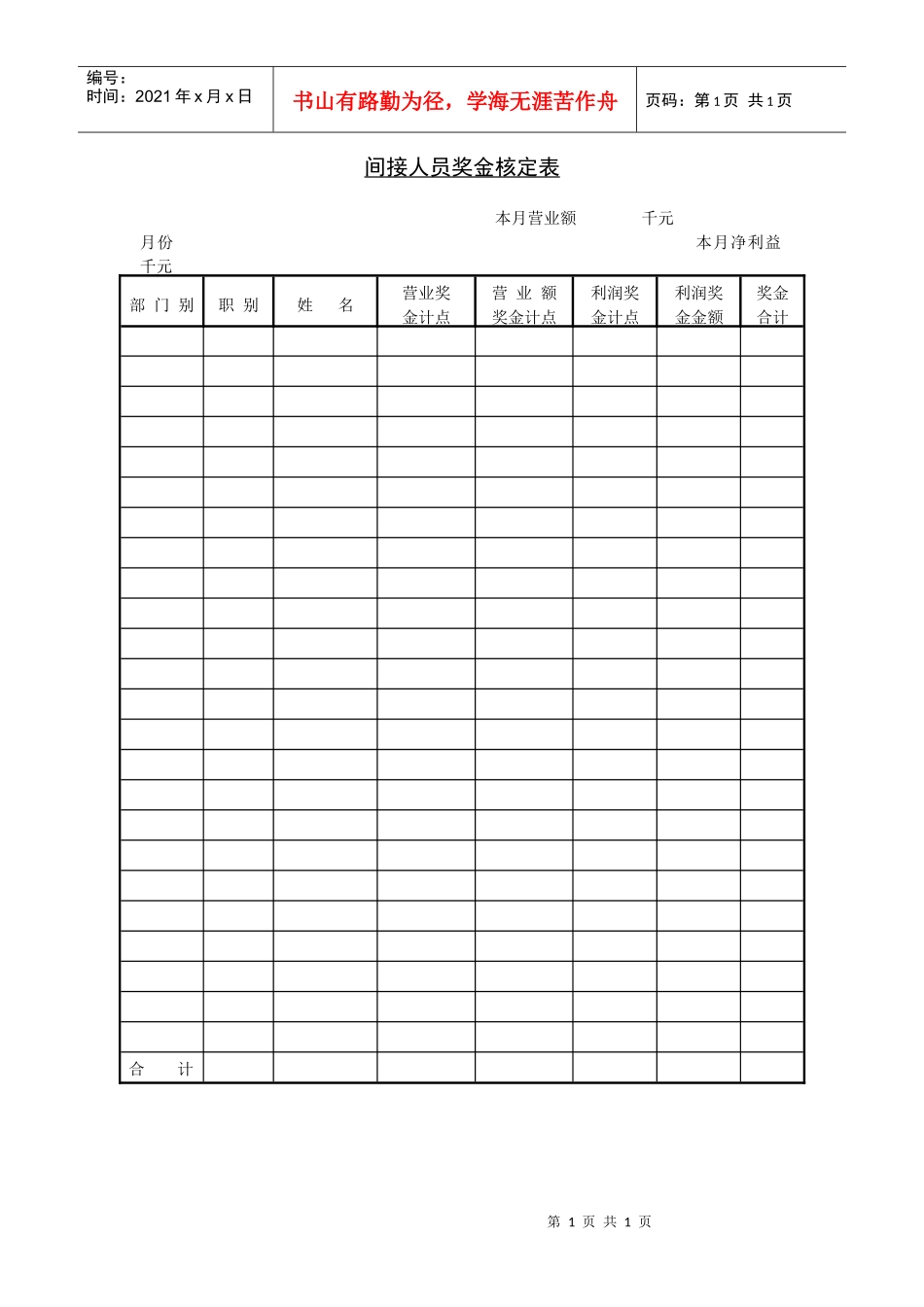 第三节 间接人员奖金核定表_第1页