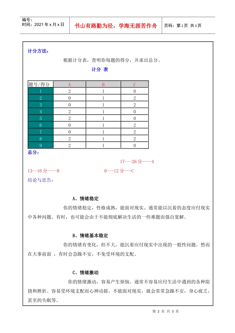 情绪稳定度自测_第2页