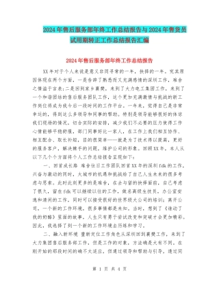 2024年售后服务部年终工作总结报告与2024年售货员试用期转正工作总结报告汇编