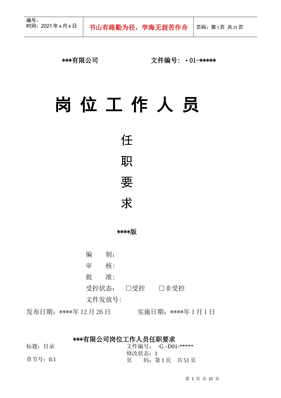 某公司岗位工作人员任职要求_第1页