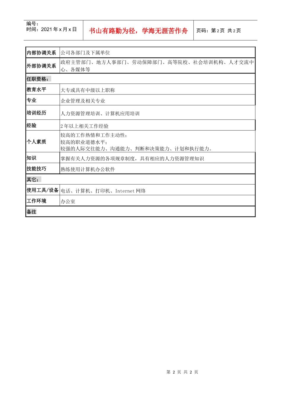 教育培训岗位说明书_第2页