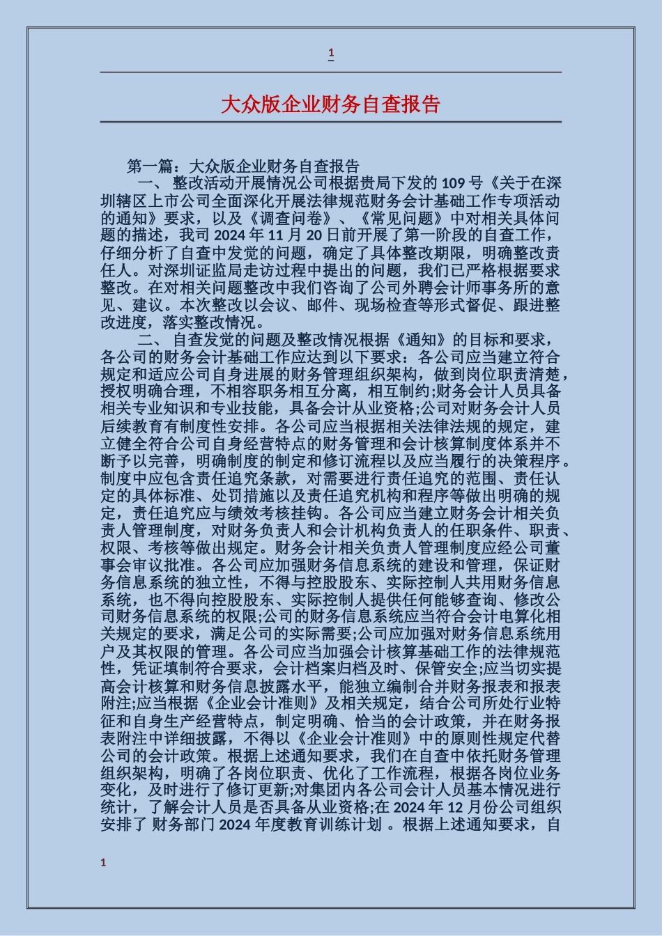 大众版企业财务自查报告_第1页