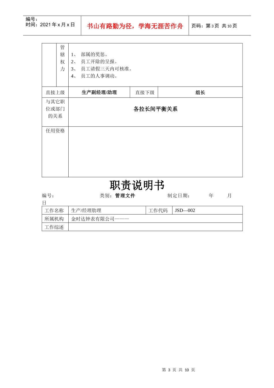 职责说明书-金时达_第3页