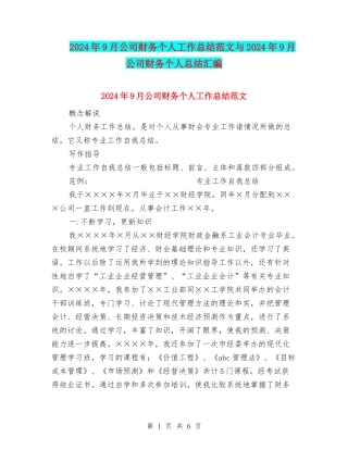 2024年9月公司财务个人工作总结范文与2024年9月公司财务个人总结汇编