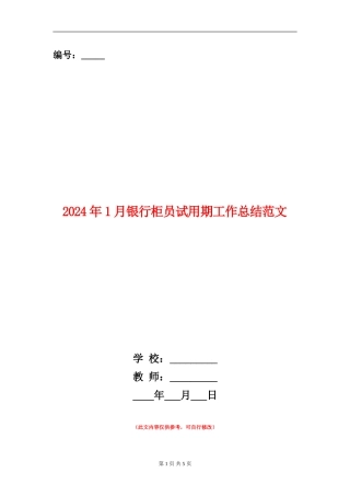 2024年1月银行柜员试用期工作总结范文【新版】