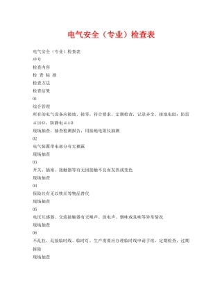 《安全管理资料》之电气安全（专业）检查表 