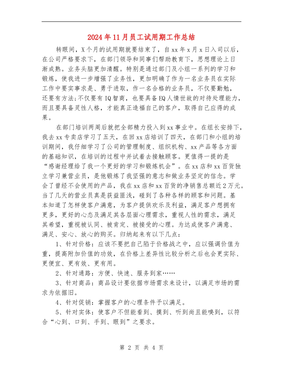 2024年11月员工试用期工作总结_第2页