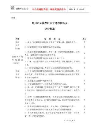 环境友好企业考核指标及评分标准