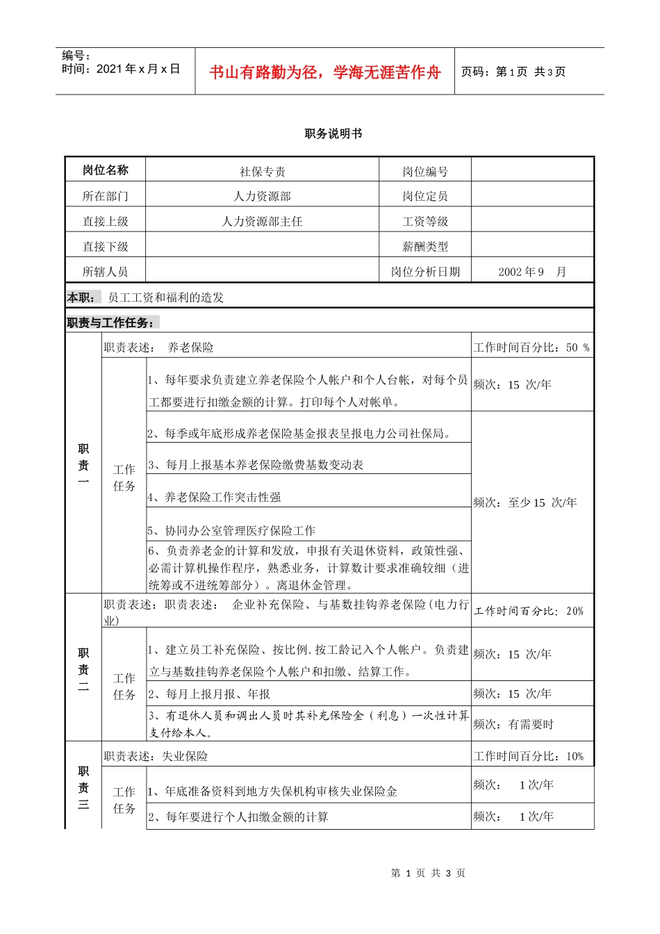 职务说明书（社保）_第1页