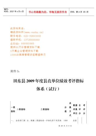 田东县年度县直单位绩效考评指标体系