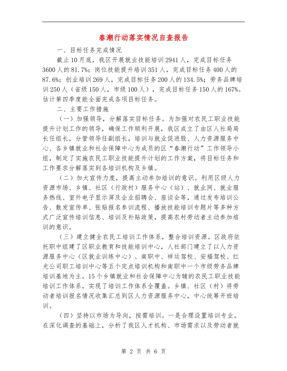 春潮行动落实情况自查报告【新版】_第2页