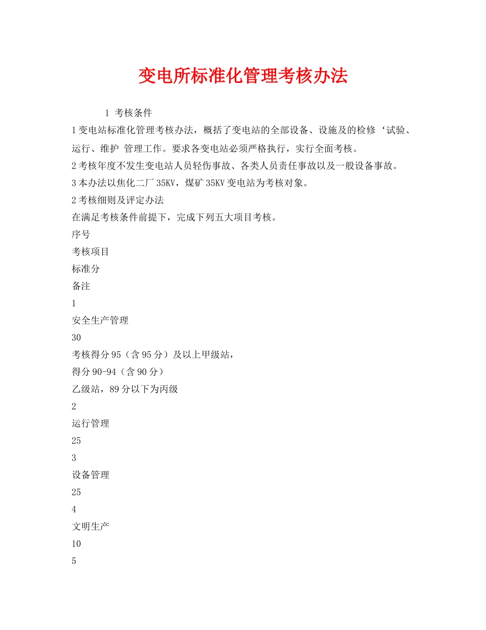 《安全管理制度》之变电所标准化管理考核办法 _第1页