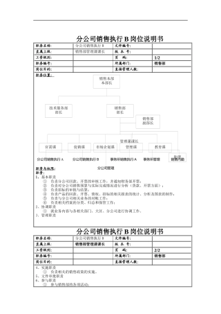 销售执行B岗位说明书