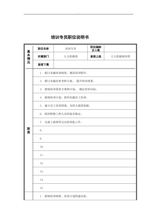 江动股份-培训专员职务说明书