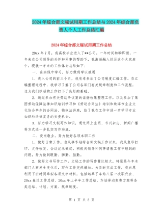2024年综合部文秘试用期工作总结与2024年综合部负责人个人工作总结汇编