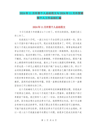 2024年11月外贸个人总结范文与2024年11月外贸销售个人工作总结汇编