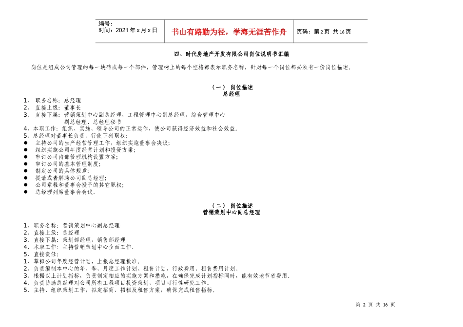 房地产公司岗位图及岗位说明书汇编_第2页