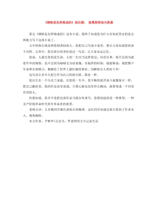 《钢铁是怎样炼成的》读后感 致奥斯特洛夫斯基 