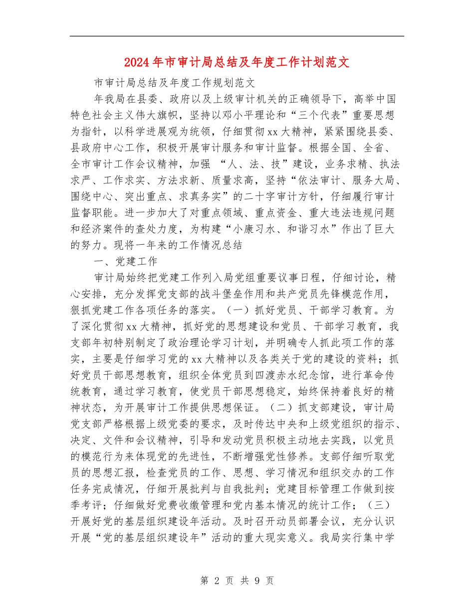 2024年市审计局总结及年度工作计划范文_第2页