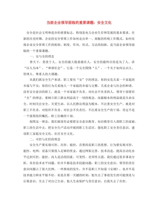 《安全文化》之当前企业领导面临的重要课题安全文化 