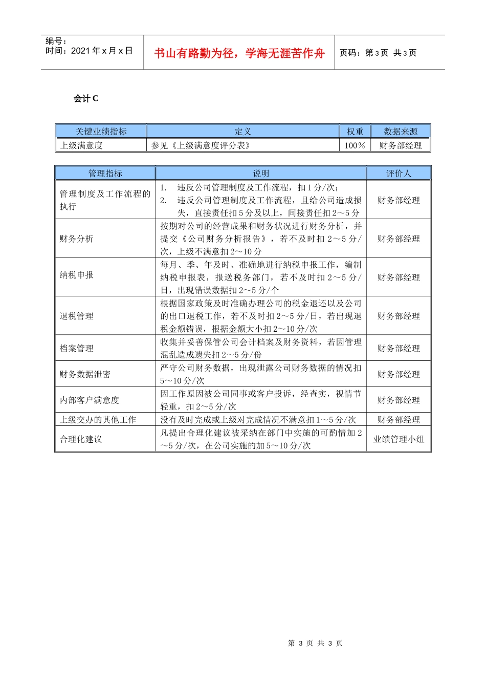 某中型制造业会计岗位KPI绩效考核指标_第3页