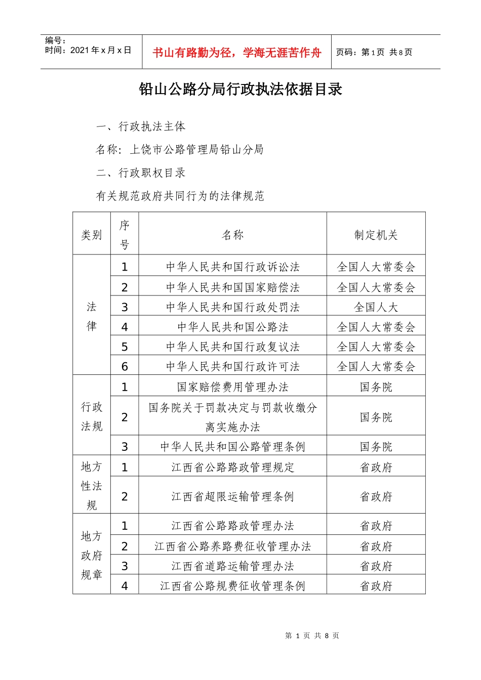 铅山公路分局行政执法依据目录_第1页