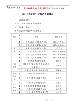 铅山公路分局行政执法依据目录