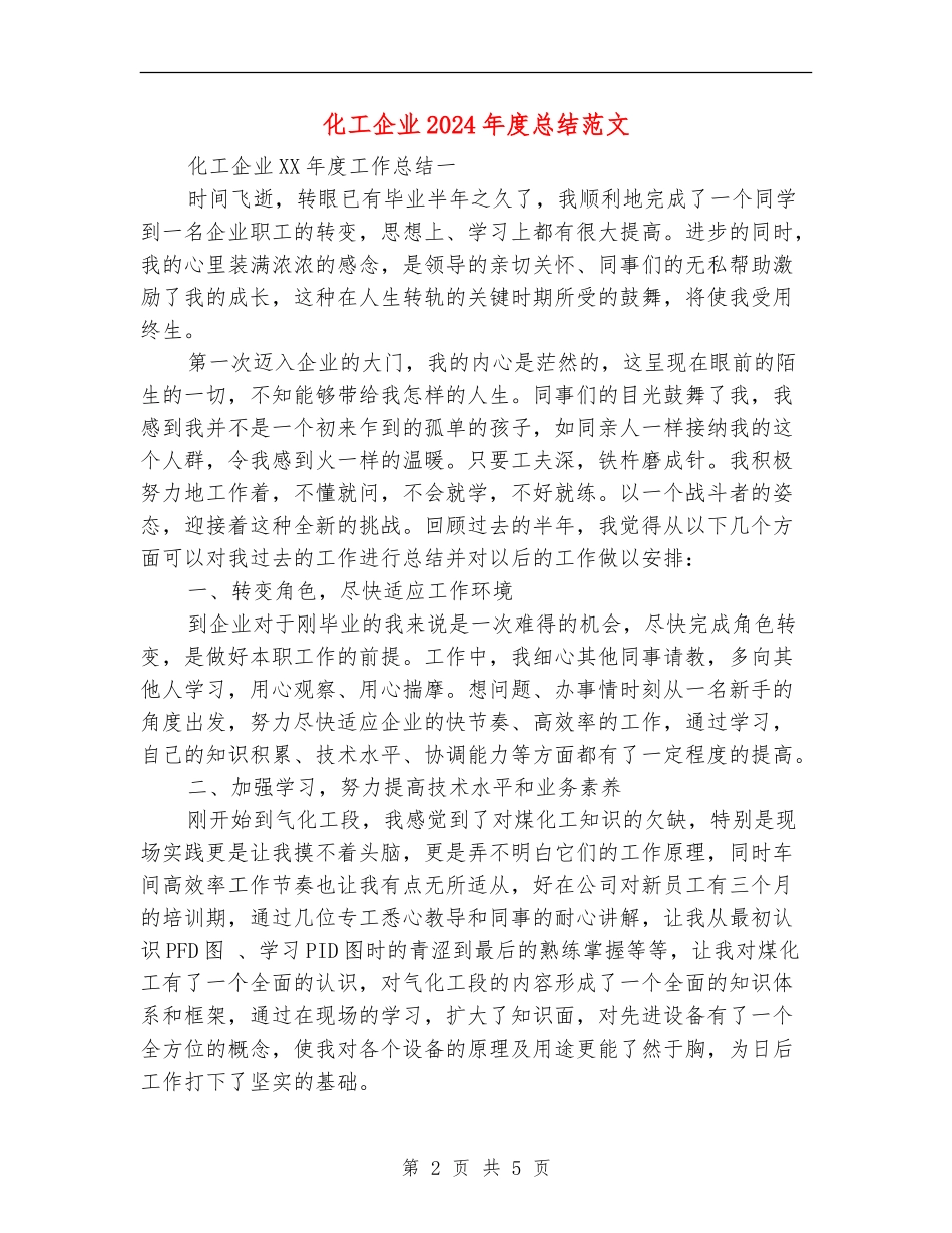 化工企业2024年度总结范文【新版】_第2页