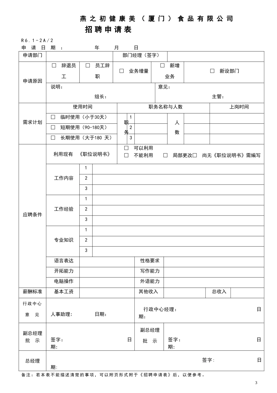某某食品有限公司职位说明书_第3页