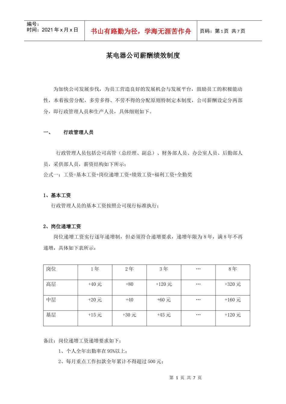 某电器公司薪酬绩效制度_第1页