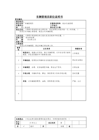 车辆管理员岗位说明书
