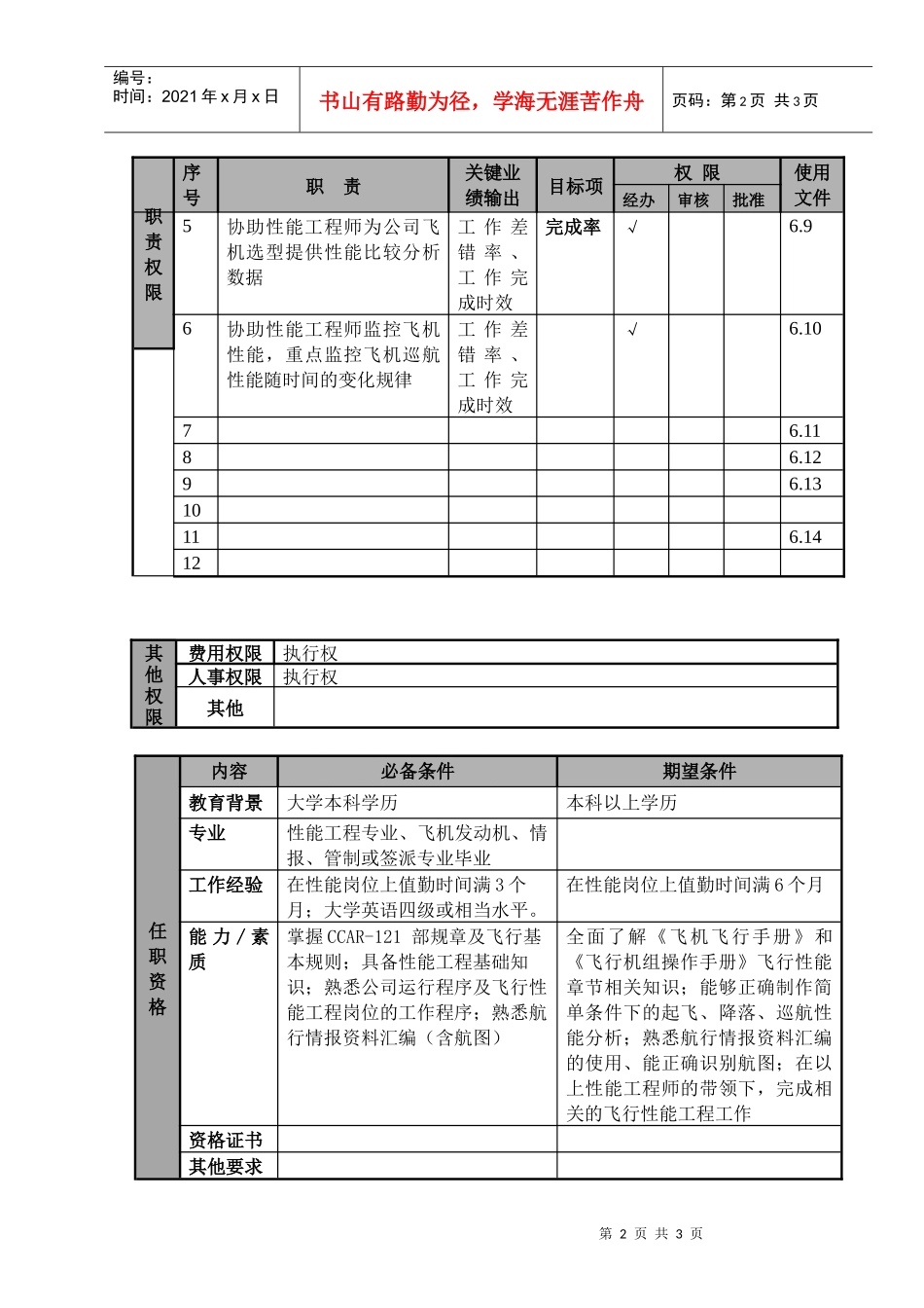 物流公司助理性能工程师职位说明书及关键绩效标准_第2页